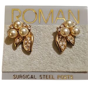 Roman Gold and Pearl Cluster Earrings